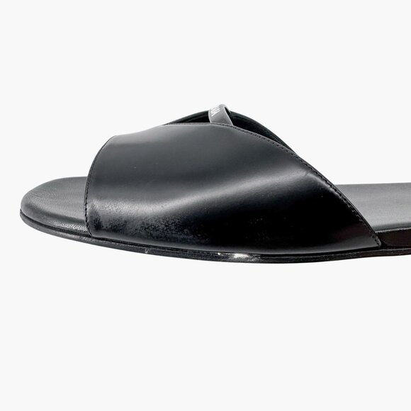 Prada Black Leather Triangle Logo Cutout Mule Slide Sandal Flat Size 39.5 US 9.5 - Picture 9 of 15